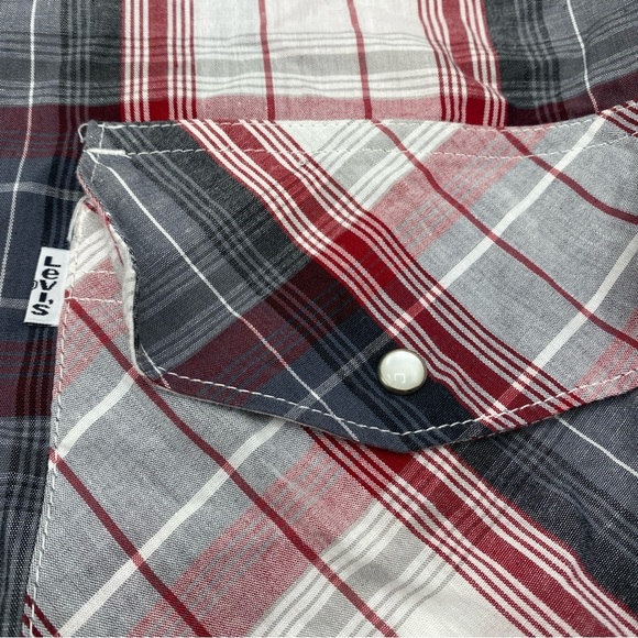 Levis Red Tab Mens Plaid Red Grey Button Pearl Snap Plaid Western Long Sleeve 3X - Picture 4 of 7